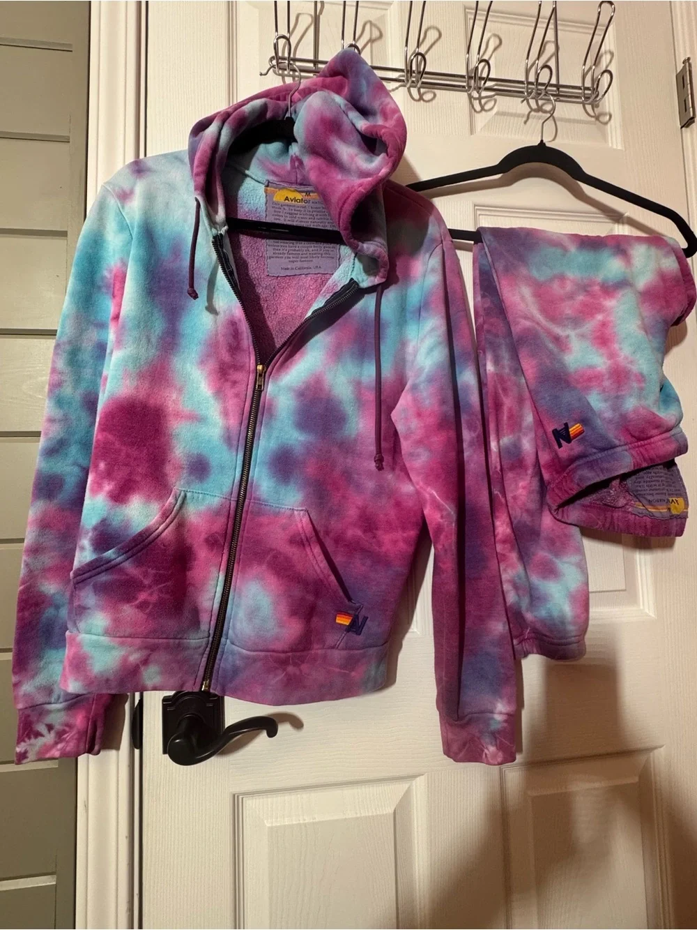 Aviator Nation jogger SET Tie-Dye Zip Hoodie & Sweatpants in Pink,Purple & Blue